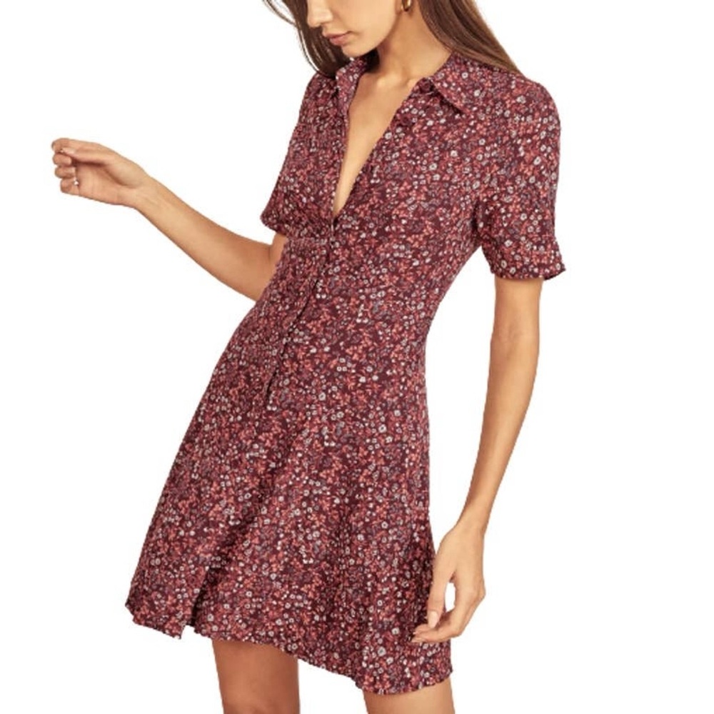 Reformation Floral Mini Dress - Red and White